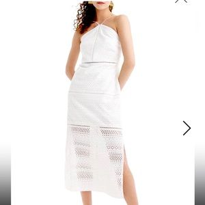 J Crew white eyelet string halter midi dress size 2 new with tags
